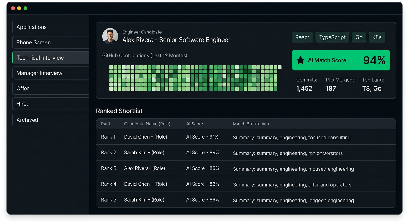 Technical recruiting pipeline dashboard